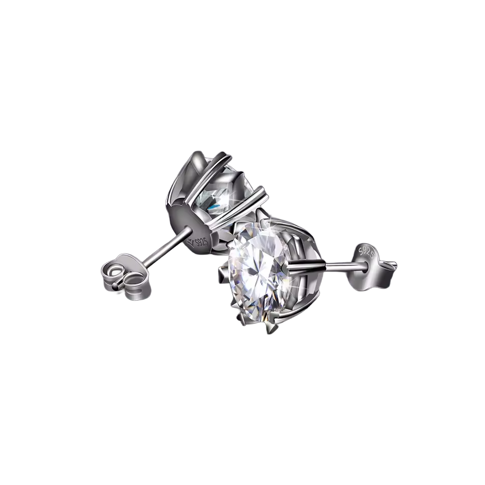 Round Brilliant Solitaire Stud Earrings - 925 Sterling Silver