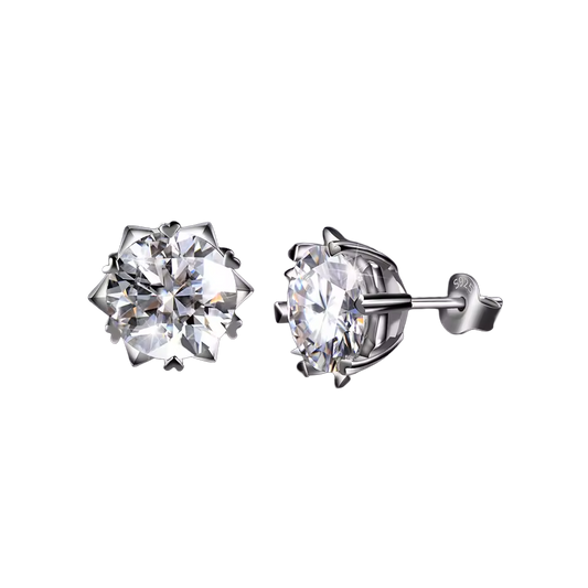 Round Brilliant Solitaire Stud Earrings - 925 Sterling Silver